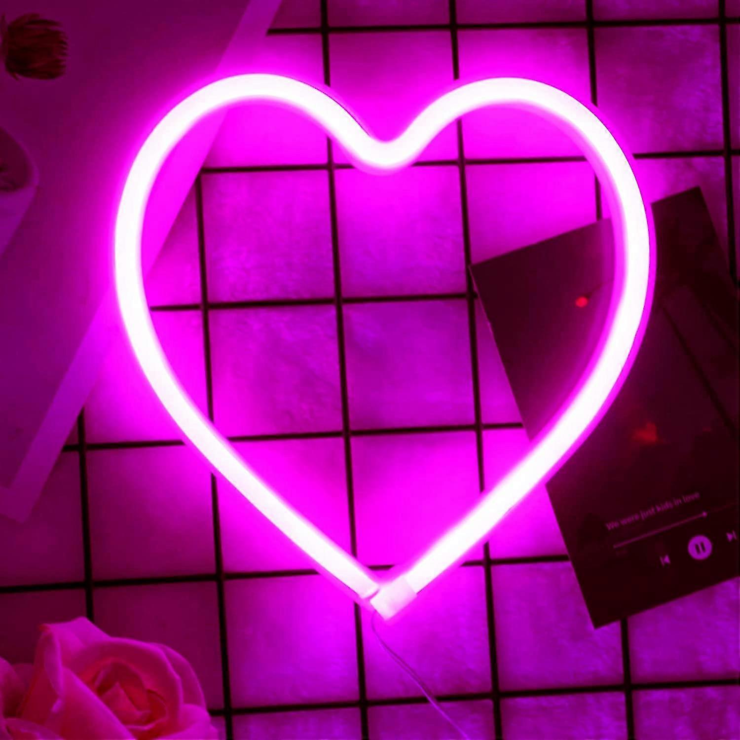 Heart Neon Sign, Led Neon Light Battery Or Usb Operated Heart Decorative Neon Light, Heart Shape Lamp For Table Bedroom Wall