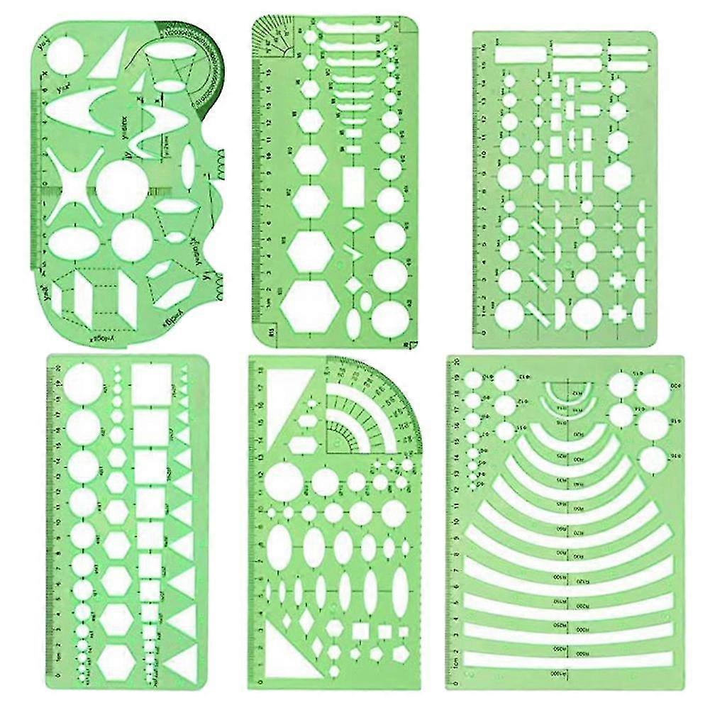 6 Pcs Templates Rulers Drawing Roller Learn School Practical Measuring Multifunction Stencils Set