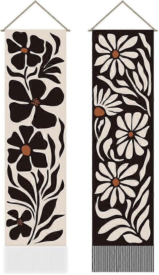 2Pcs Abstract Flowers Tapestry Abstract Daisy Long Vertical Tapestry Wall Hanging Simple Flower Tassel Wall Tapestry Mystic Aesthetic Tapestry for Bed
