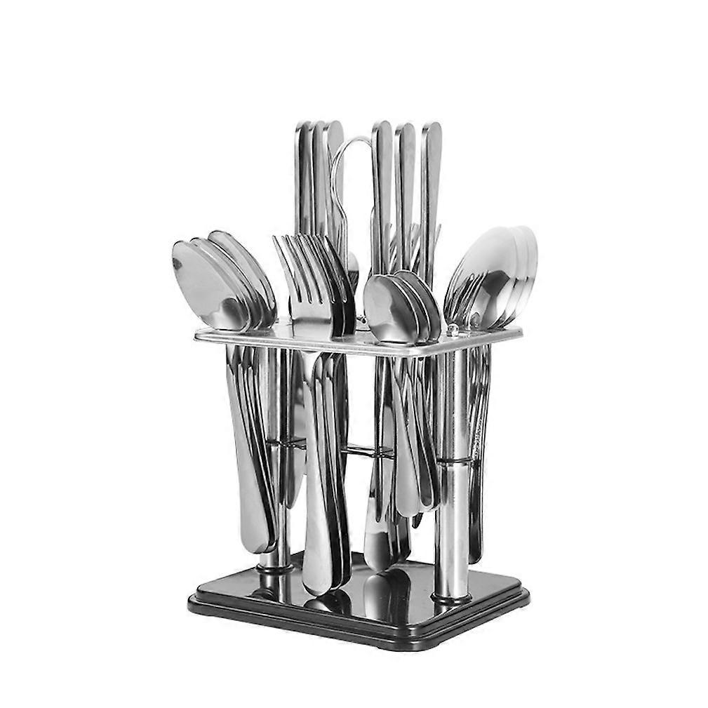24pcs Cutlery Set Tableware Tableware Spoons Forks Knives with Holder Silver