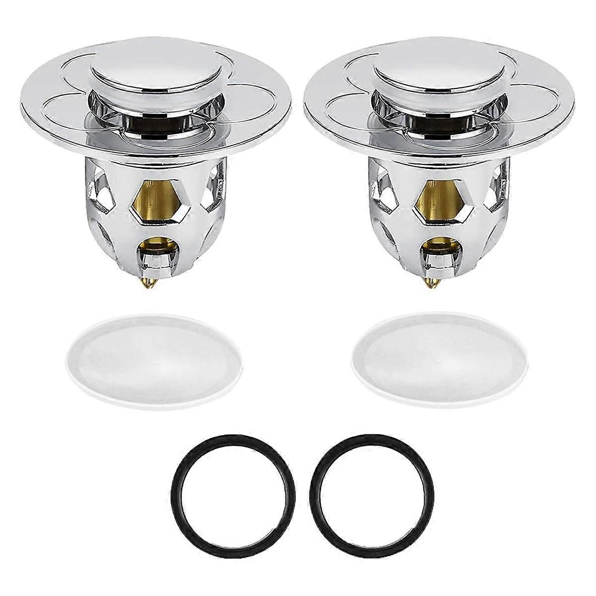 Edelstahl, Rebound Core Push Type Waschbeckenstöpsel, Universal-Abflusssieb mit Anti-Verstopfungssieb 34-40 mm