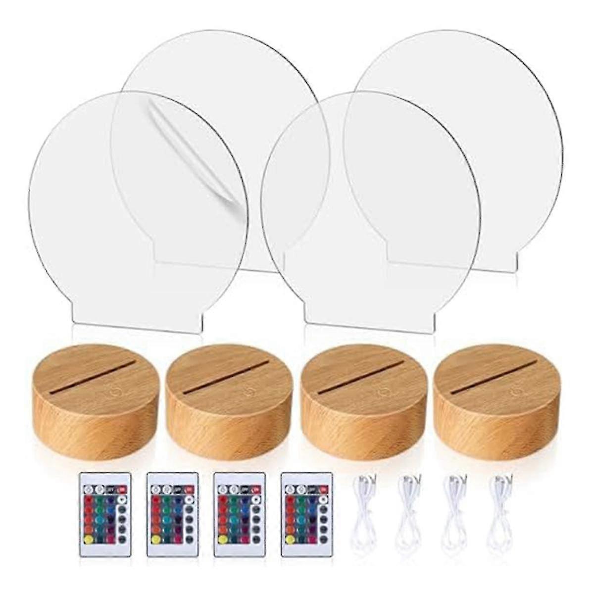 Clear Acrylic Blank Sheets And 4 Pcs 3d Night Led Light Lamp Base Wood Color With Remote Control Us