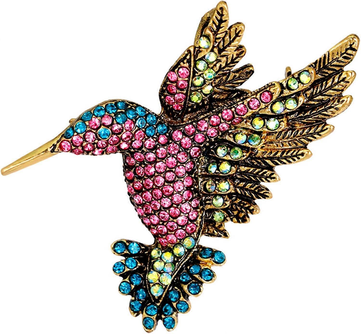 Bross tű, női vintage strassz többszínű kolibri csokor ékszer bross pin ajándék nőknek lányok