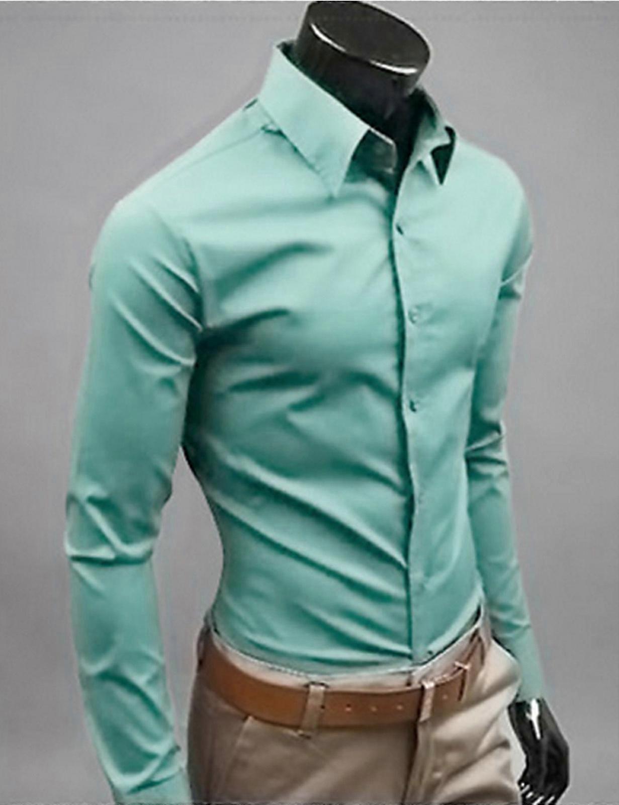 Erkekler Uzun Kollu İş Gömleği Düz Düğün Resmi Rahat Elbise Üstleri