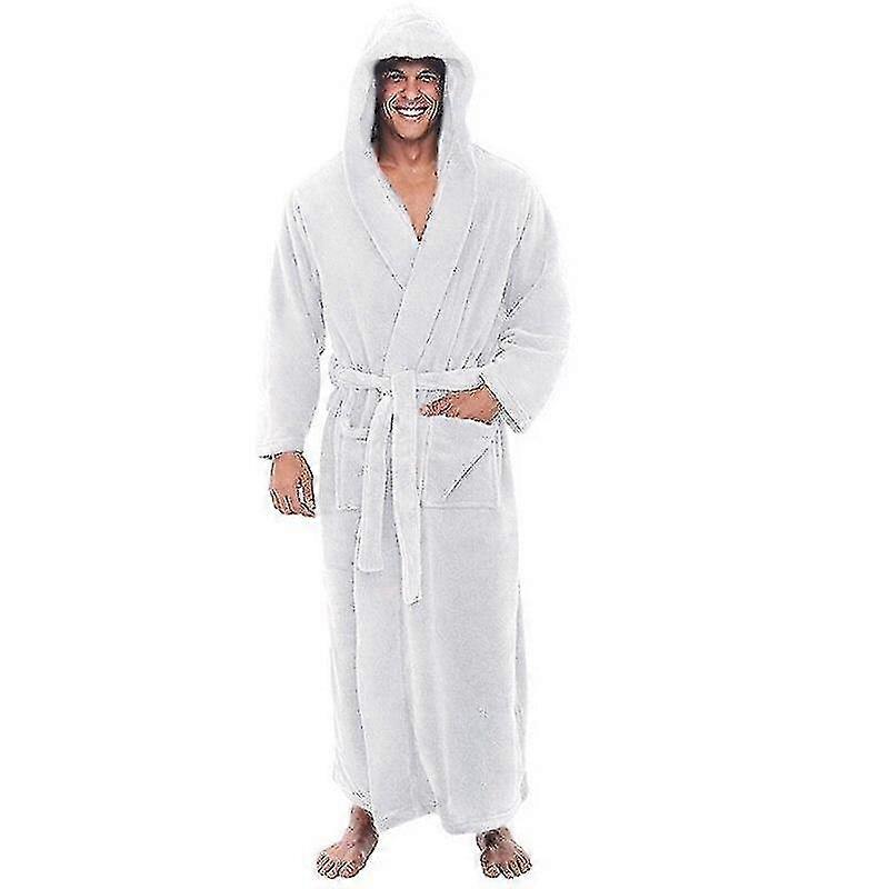 Roupão de flanela masculino com capuz, roupão de banho extra longo-MXBC