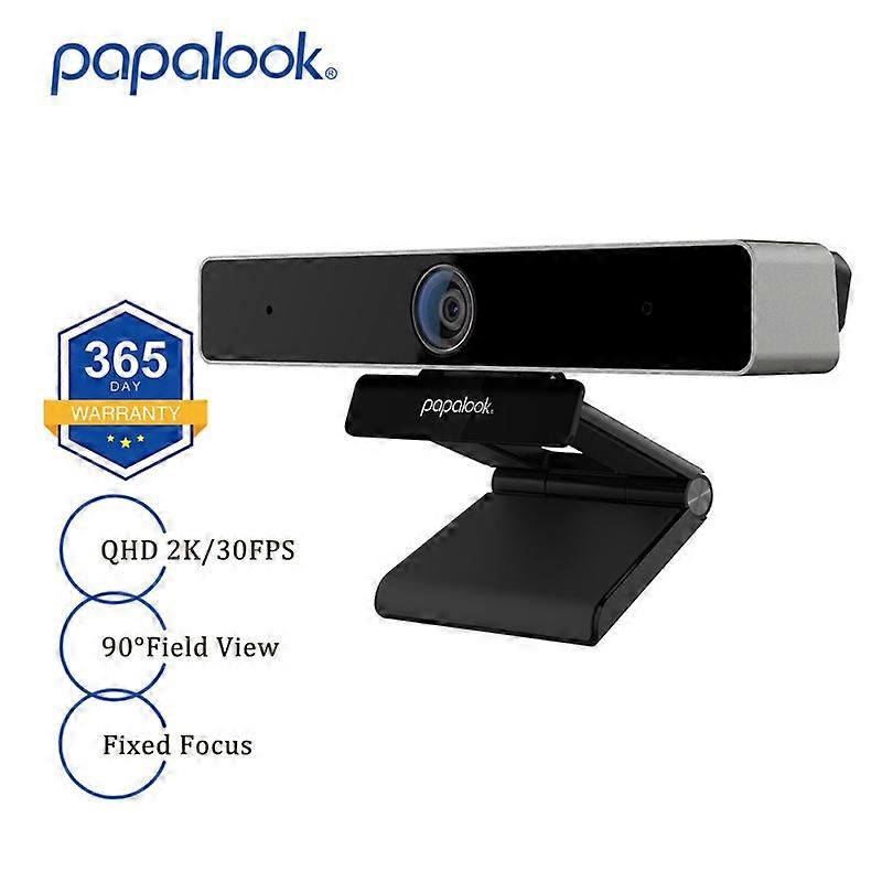 2K Webcam for PC, PAPALOOK PA920 FHD 30fps USB Web Camera Fixed Focus with 2 DSP MIC/Tripod/Privacy Cover, for Laptop Streaming