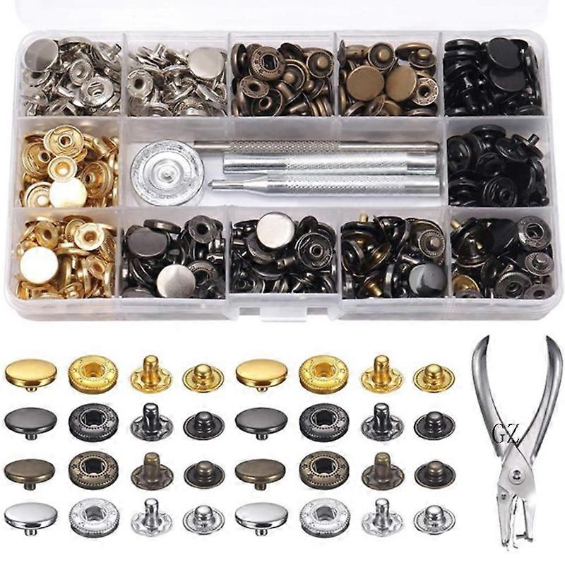 120 Σετ Ραπτικό Snap Συνδετήρες Kit Metal Snaps Κουμπί Πατήστε καρφιά με πένσα διάτρησης και 4 τεμ κιτ εργαλείων στερέωσης για ρούχα Επισκευή σκαφών Διακόσμηση, 4 Co