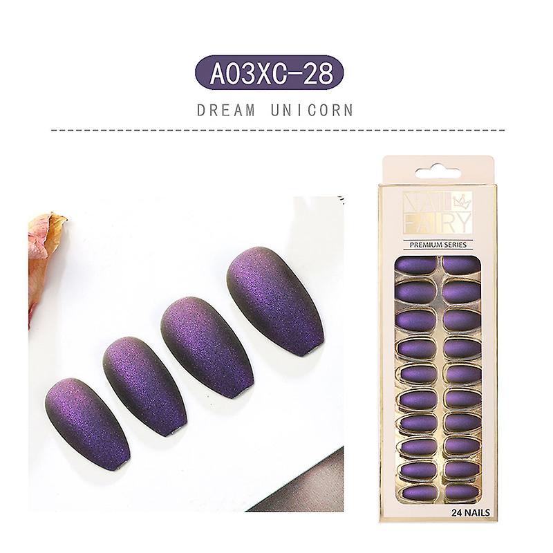 24pcs Matte Fake Nail Patch Solid Color Glue Type Removable Short Paragraph