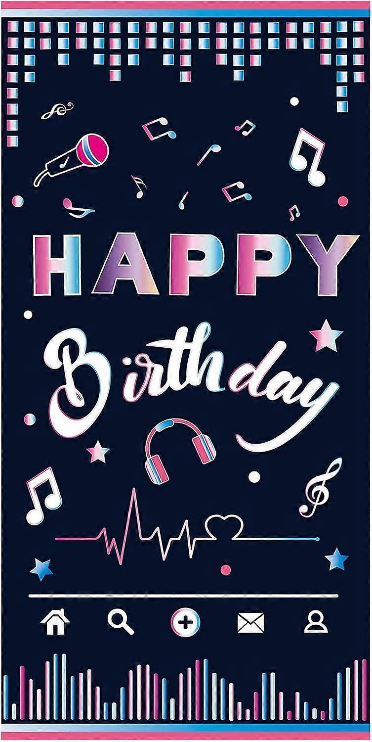 71x35 inch Music Party Background Birthday Banner with Hanging Rope Party Supplies Rectangle Polyester Hanging Sign with Musical Note Pattern for Outd