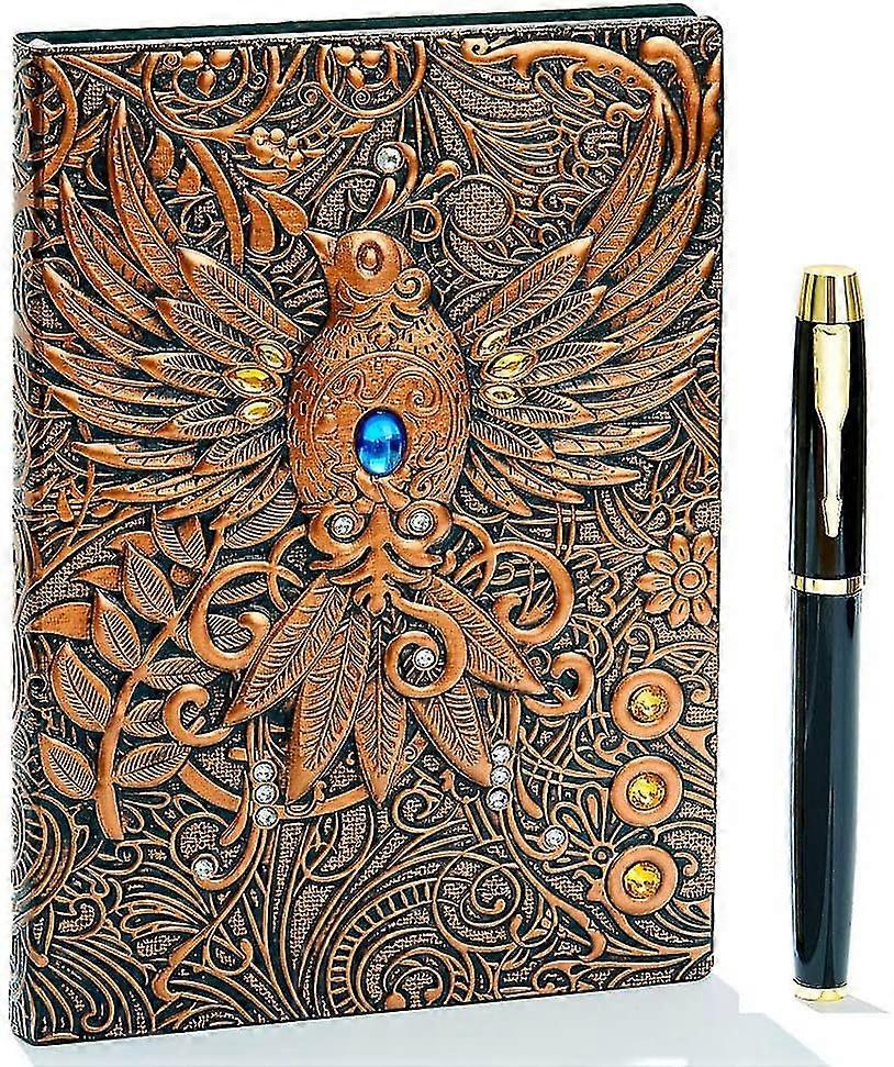 Vintage 3d Phoenix Embossed Leather Writing Journal ,A5,200pages,Antique Handmade Daily Notepad Sketchbook,Travel Diarynotebook To Write In,For Women