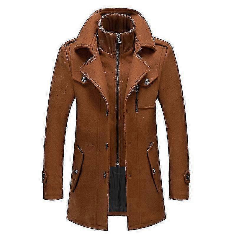 Men's Business Woolen Coat Fashion Double Collar Mid-length Woolen Jacket For Autumn/winter