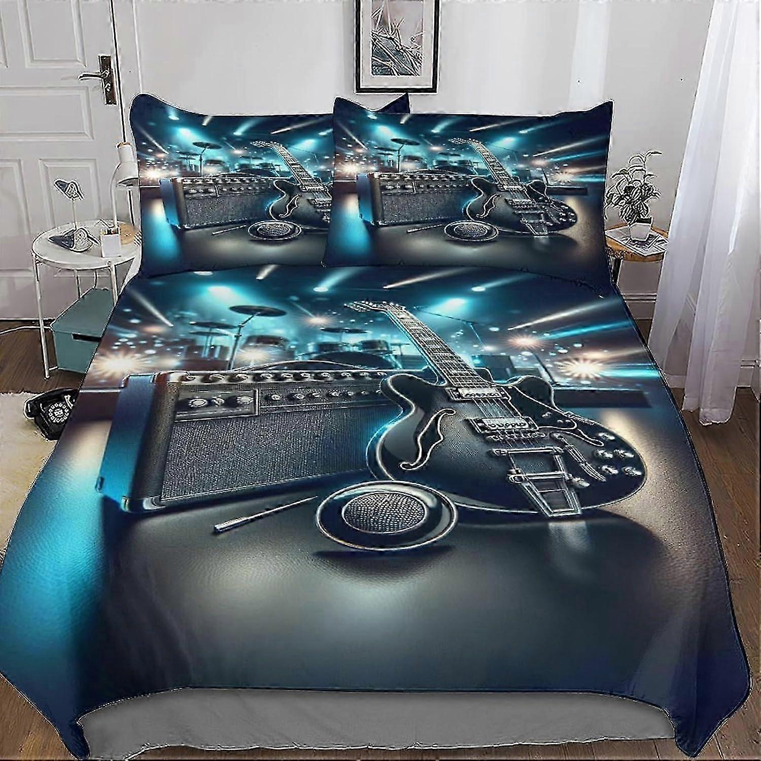 Conjunto de Capas de Edredom Impressas em 3D para Guitarras J4125 2 Peças Conjunto de Cama para Quarto Microfibra Macia com Fecho de ZíperFronhas para Adolescentes e Adul