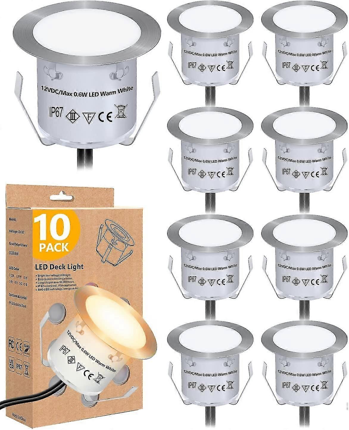 埋め込み式LEDデッキライトキット（10個パック）、12V低電圧景観照明、IP67防水屋外ステップライト、温白色ガーデンデッキ照明