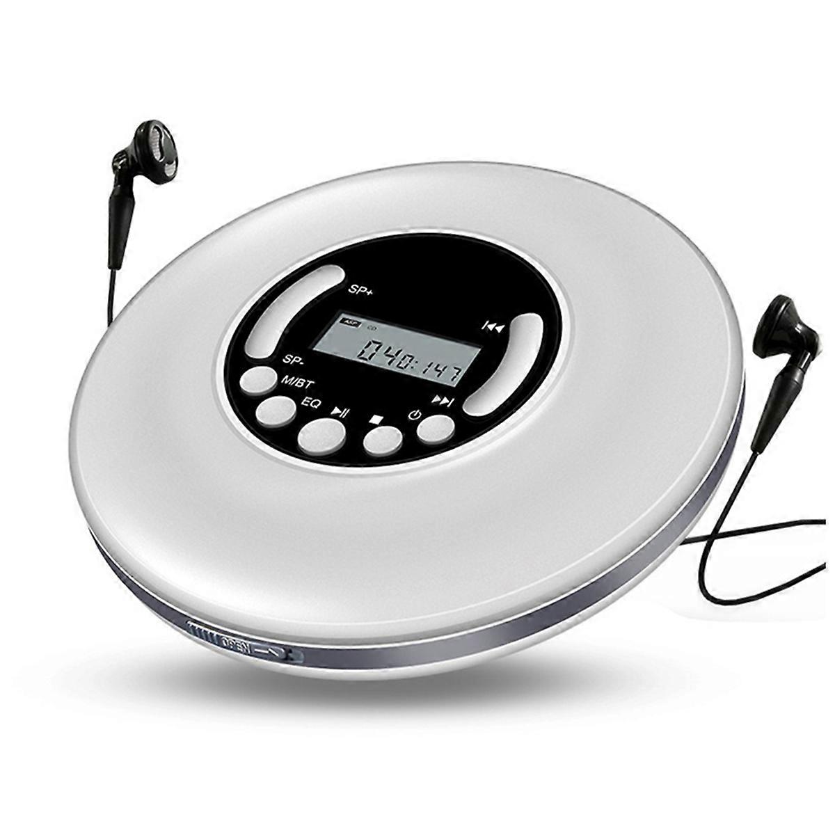 Portable CD Player MP3 Music Player with Stereo Earbuds and Bluetooth Output CD Player with LCD Display White
