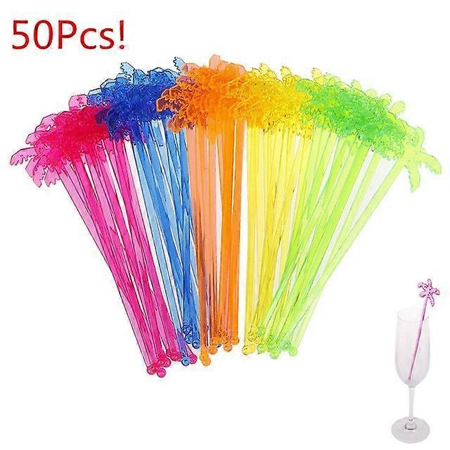 50pcs Plastik Nachtclub Getränk / Wein Dekor Kokosnussbaum Cocktail Swizzle Sticks Drink Rührer Kaffee Muddler Puddler