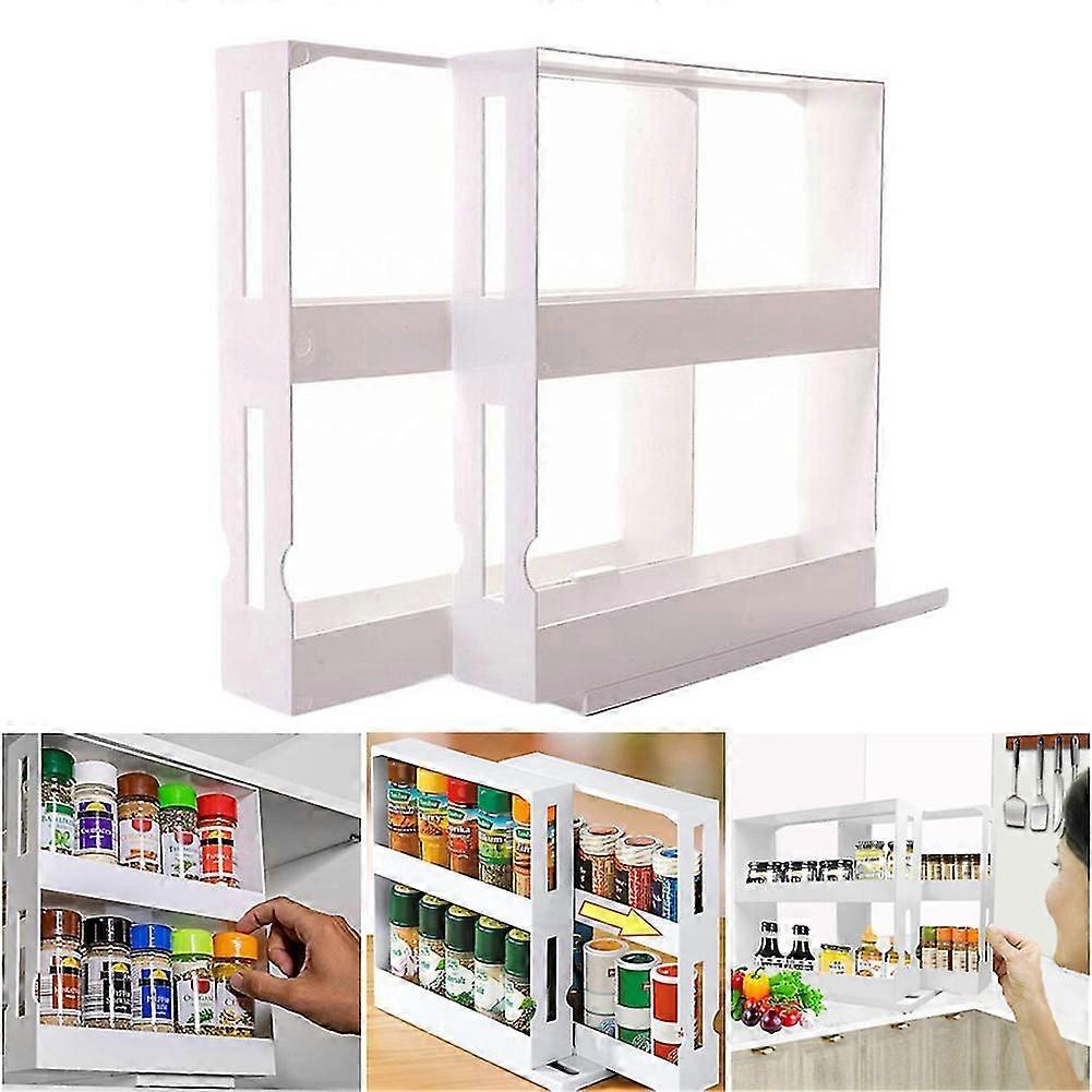 2 Tier WHITE  Kitchen Spice Rack Multi-Function Rotating Shelf Organizer Storage Holder