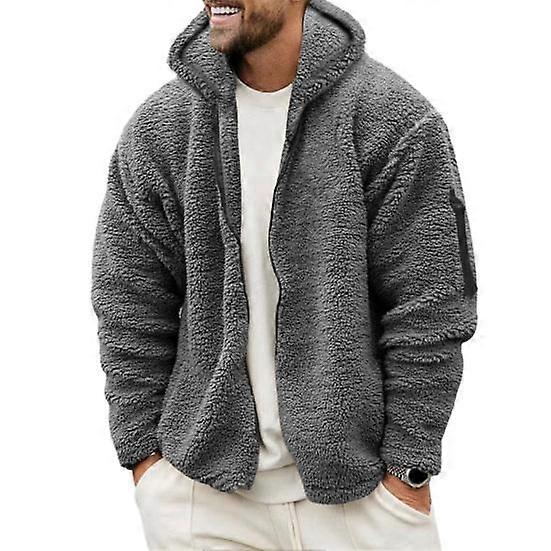 Män Höst Vinter Kappa Tjock Plysch Huva Långärmad Dragkedja Stängning Lös kofta Varm Kall Resistent Solid färg Mjuka fickor Medellång Herr Jacka