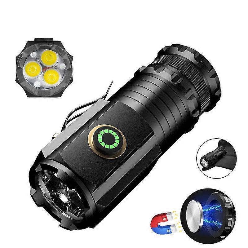 3LED Mini Flashlight Rechargeable Waterproof Torch with Tail Magnet & Battery