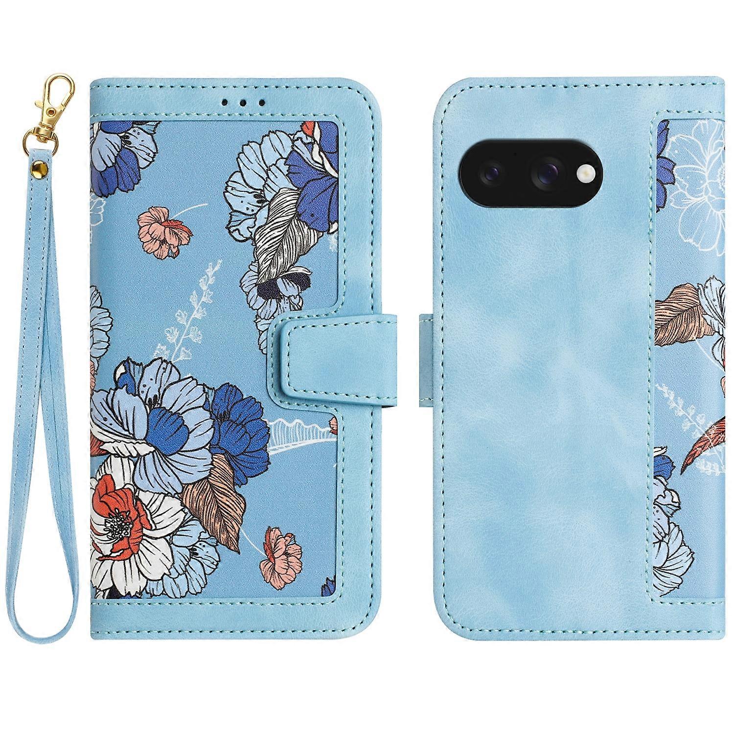 Floral Pattern Leather Phone Case with Lanyard