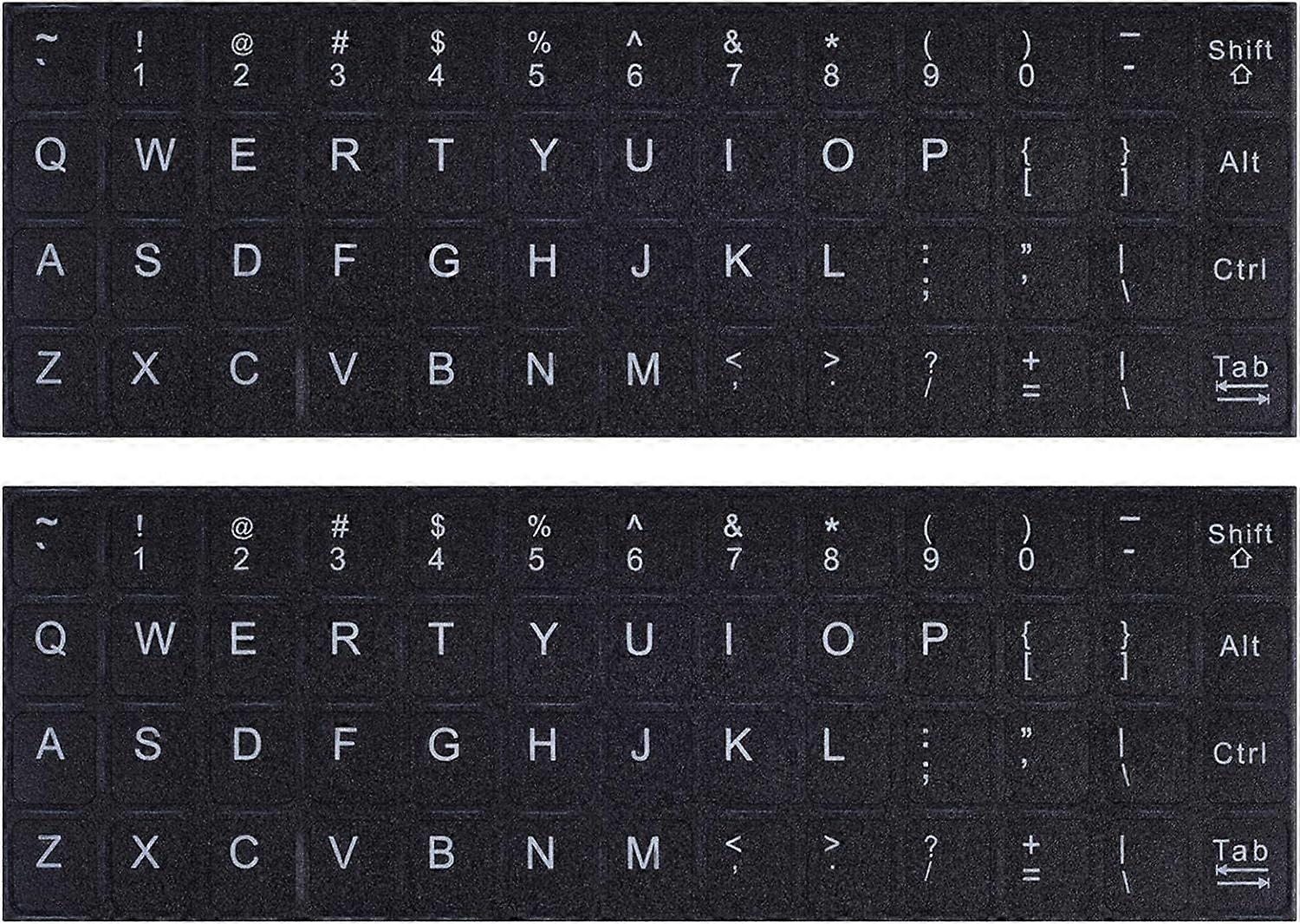 2-piece set of English keyboard stickers, universal keyboard letter replacement stickers with black background and white font suitable for computers, 