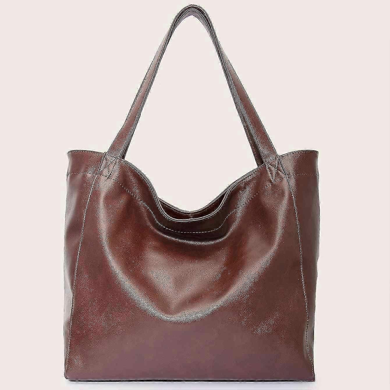 Women's Soft Leather Vintage Casual Tote Large Capacity Shopping Bag With Pocket