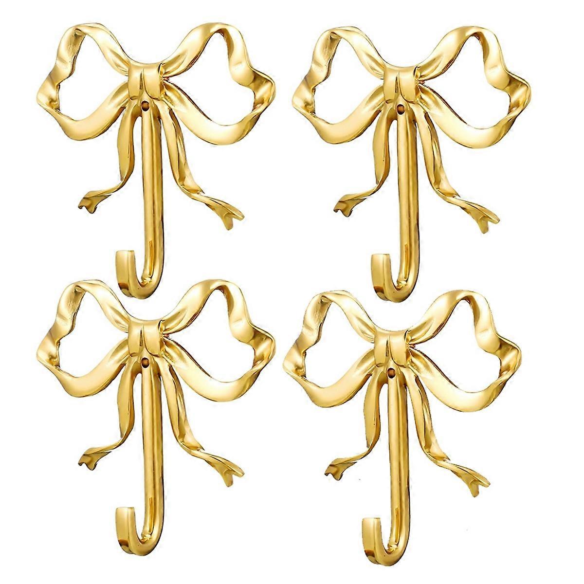 4 Pcs Valentine'S Day Wall Decor Gold Bow Knot Hooks Brass Bow Wall Door Hanger Towel Hooks Brass C
