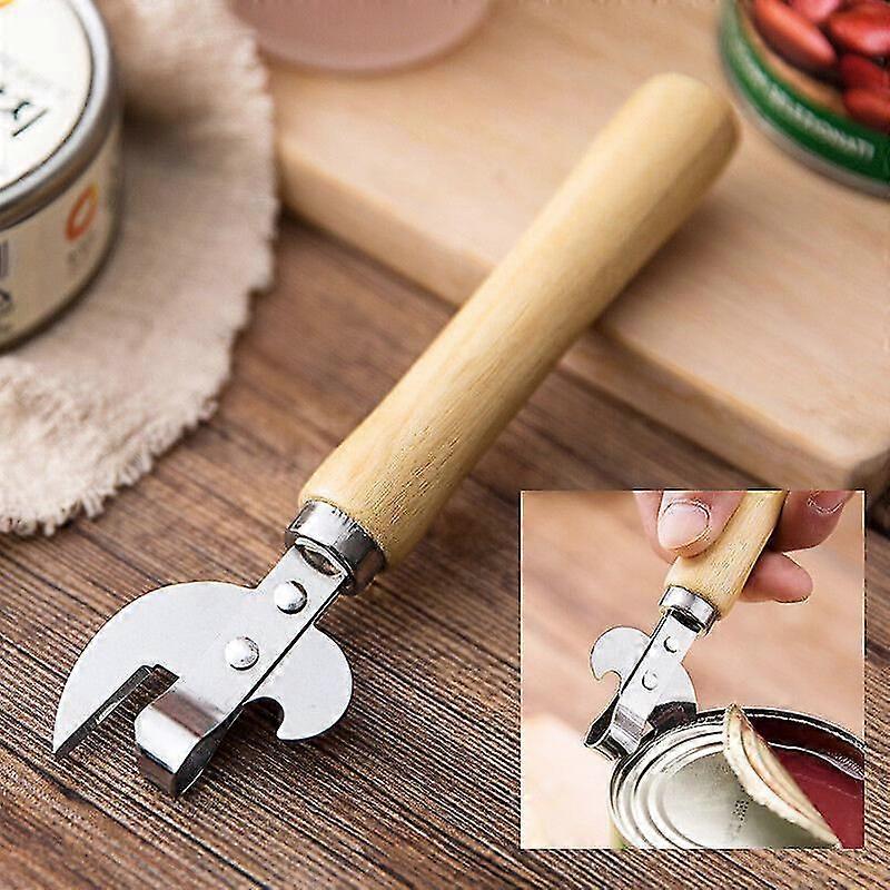 Wooden Handle Stainless Steel Manual Can Opener Canned Knife Tin Can Beer Bottle