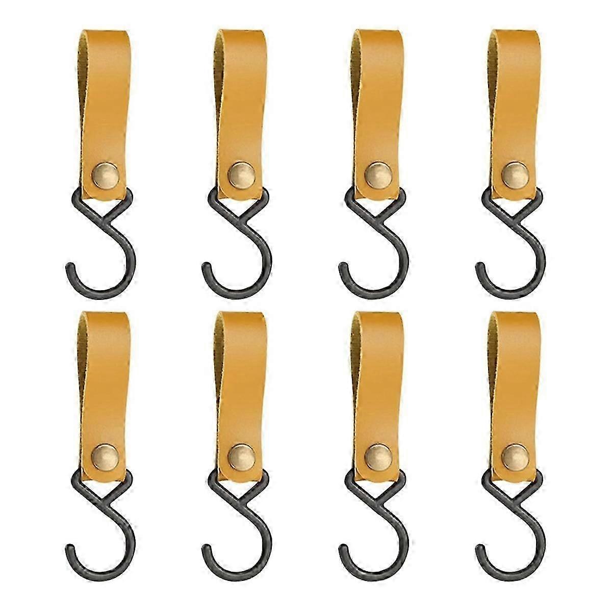 8 Pcs Leather S-Hooks Leather Hook,S-Hooks S Shaped Hooks Coat Hook for Hanging, Camping Hook Hange