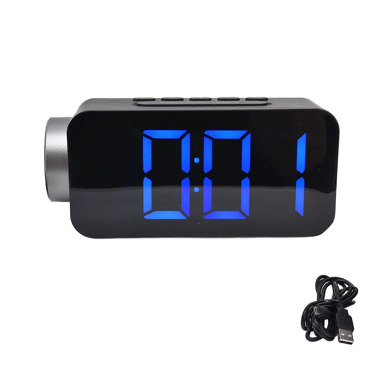Silent Radio Projection Clock with Rechargeable Battery, Large Screen Red Projection Alarm Clock for Bedroom Decor