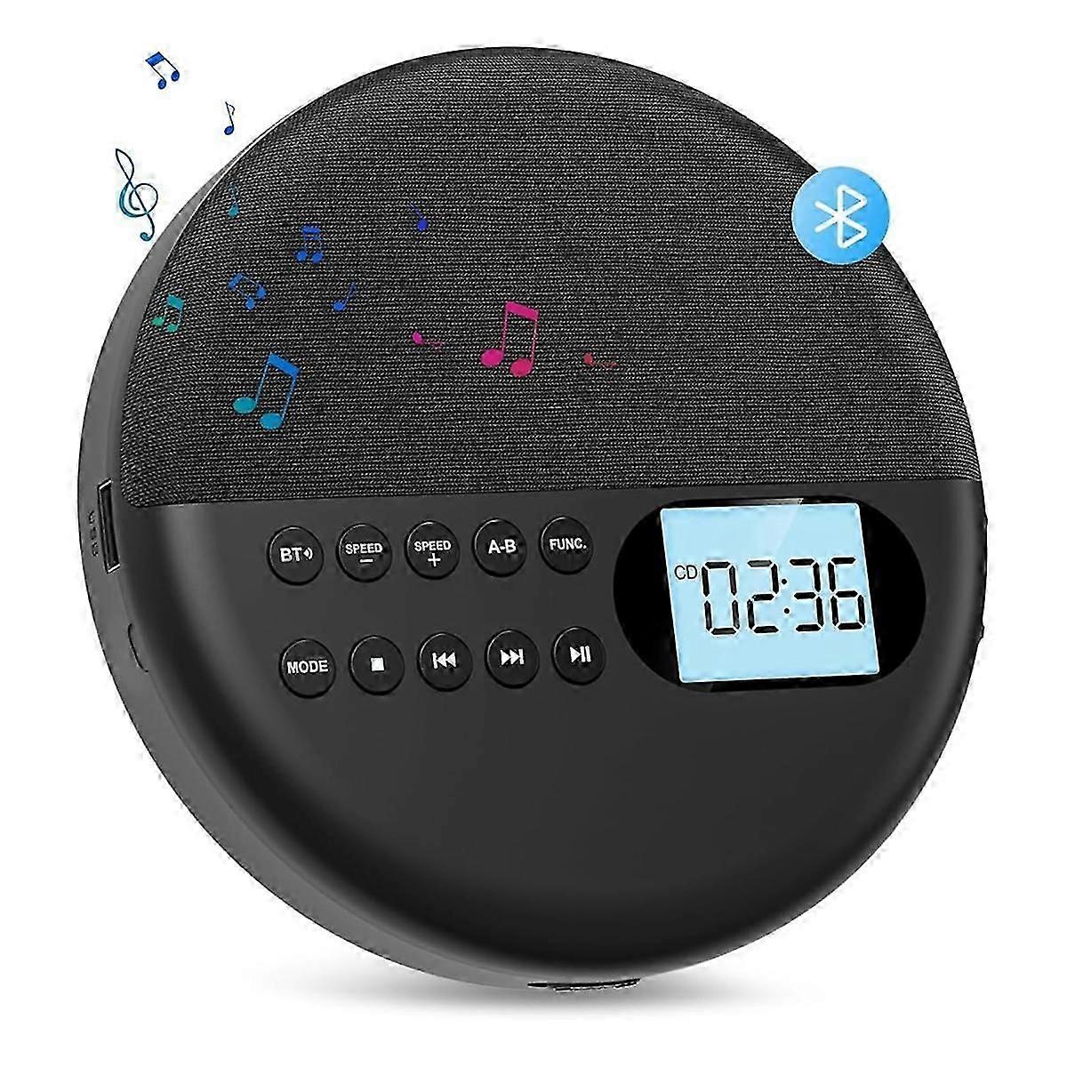 مشغل أقراص مضغوطة محمول ومشغل MP3 مع حماية ضد التخطي ومكبر صوت ستيريو مزدوج ، اضبط مشغل Bluetooth Walkman