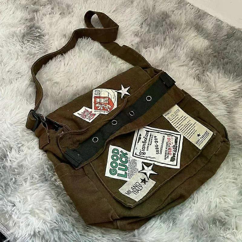 Vintage Y2k Messenger τσάντα για τις γυναίκες καμβά αστέρι patch μαθητές σχολείο crossbody τσάντες American μόδα ρετρό γυναικείες τσάντες