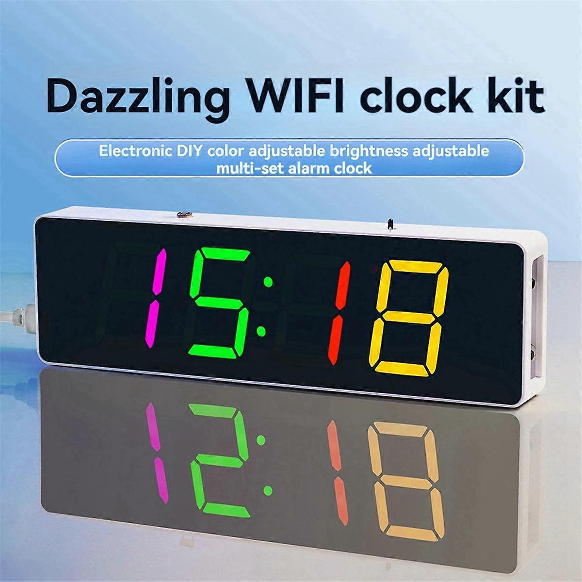 DIY Electronic Kit Digital RGB Colorful LED Alarm Clock Suite 4Digit Date Temperature Clock Soldering Project Practice,A