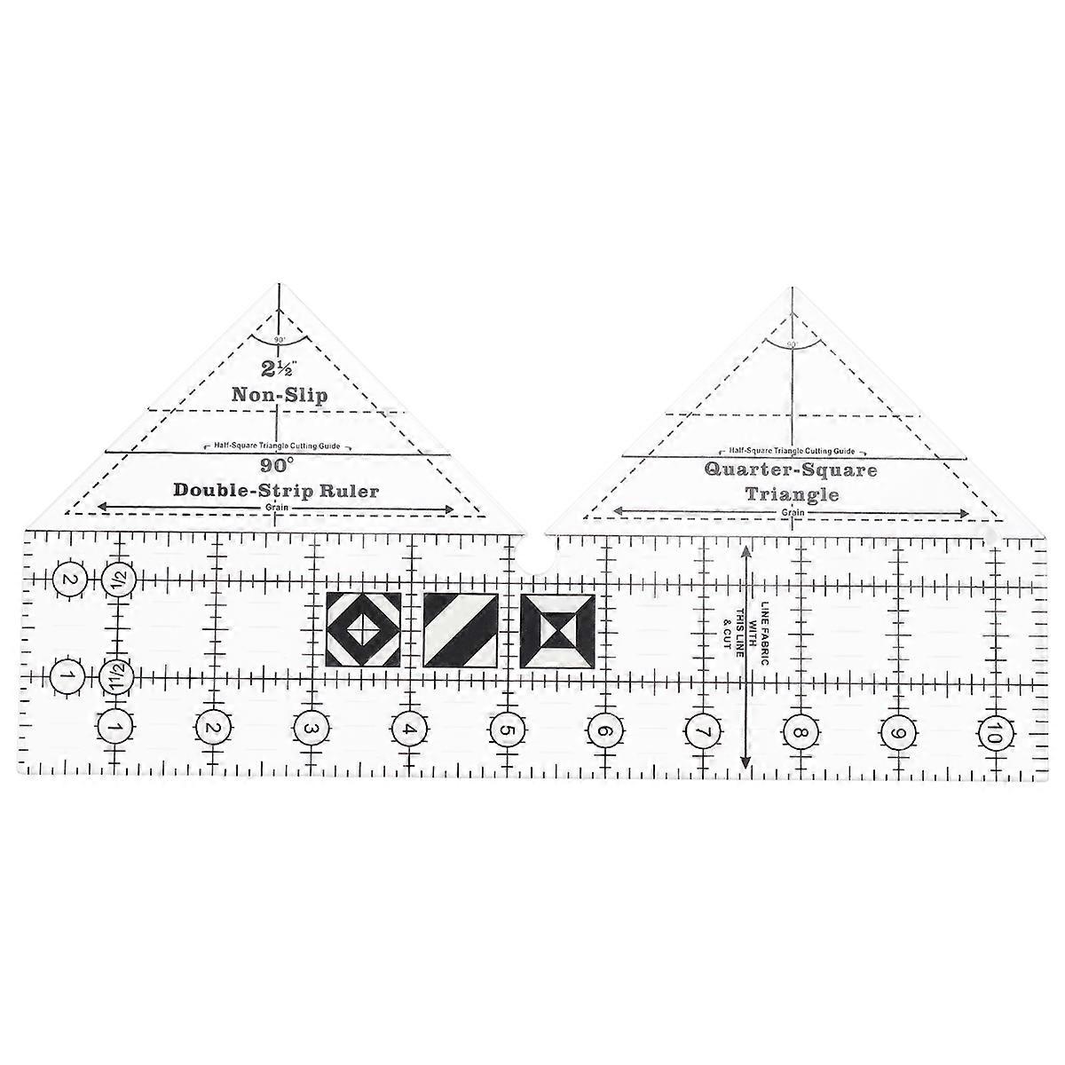 90 Degree Double Strip Quilt Ruler, 10 Inch Acrylic Quilting Triangle Rulers, Non-Slip Quilting Rule