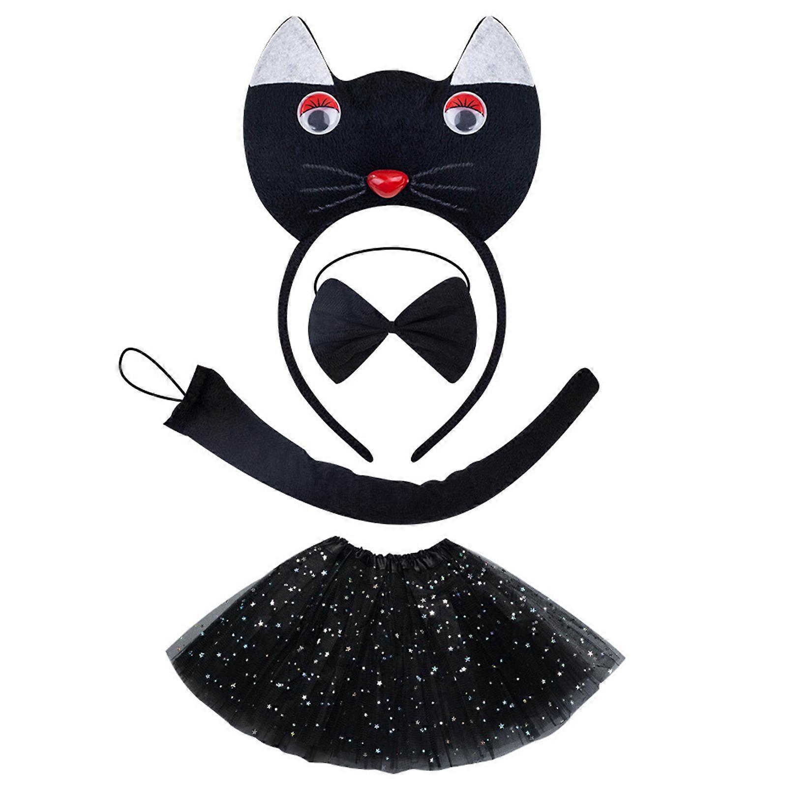 Cats Costume Set Ears Tail Bowite Tutus Skirt Animal Fancy Costume Kit Accessories for Kids Girls Halloween Cosplays Props