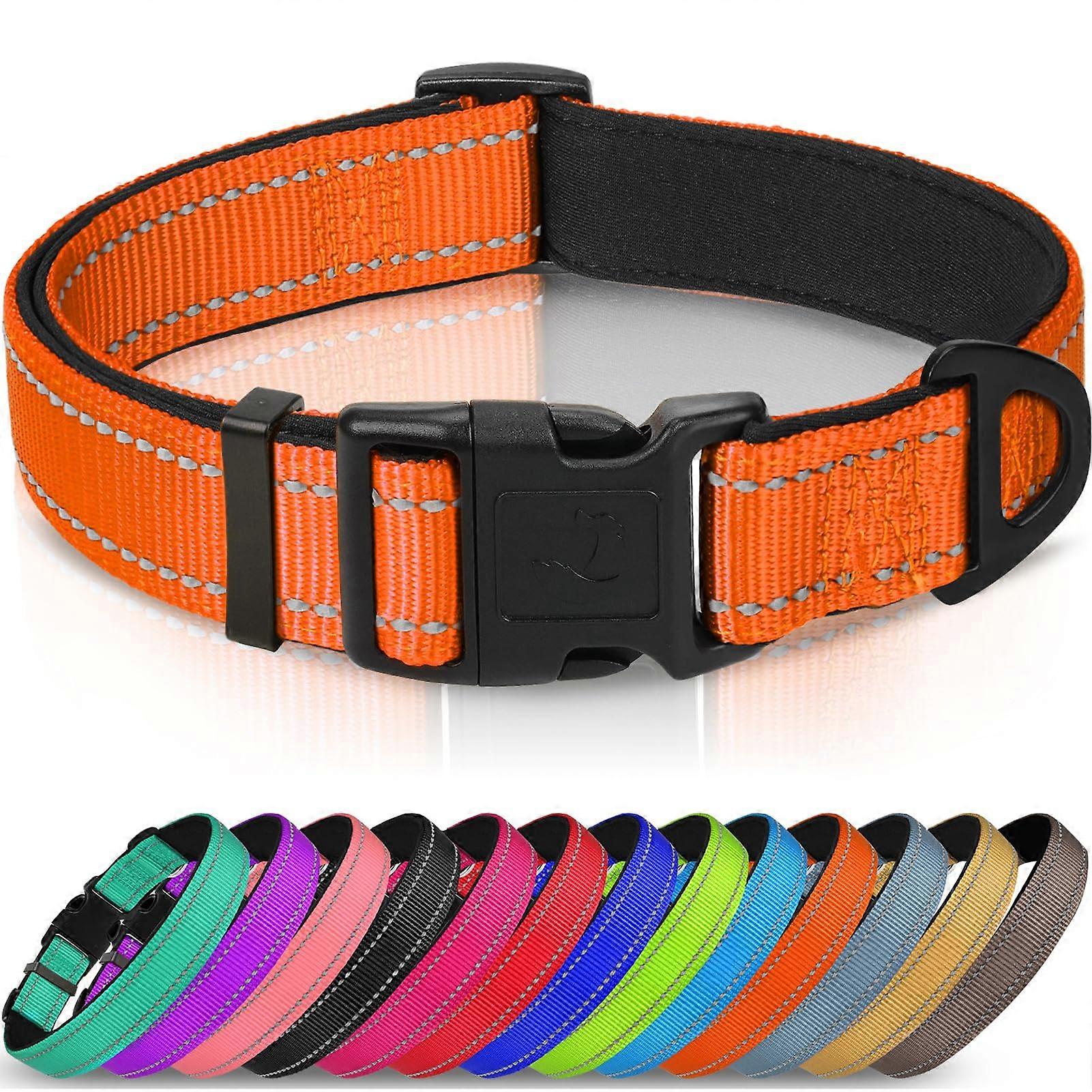 Orange XL Reflective Soft Neoprene Dog Collars for Large Breeds, Adjustable Size, Waterproof and Durable Material
