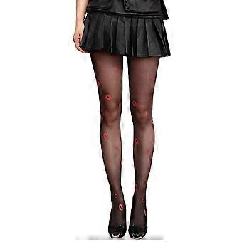 Women Vintage Ultra Thin See Through Pantyhose Japanese Elegant Sexy Lip Print Patterned Sheer Silk Tights Stockings  color
