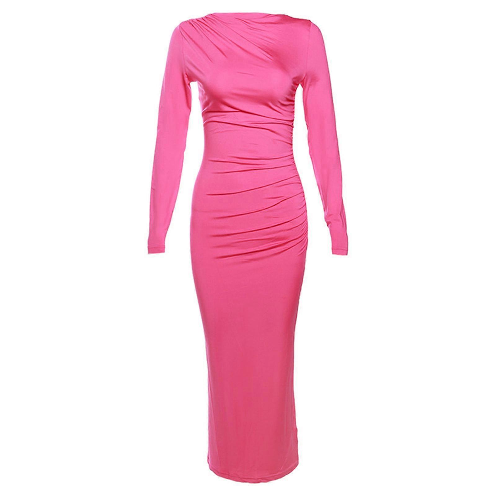 Women's Crew Neck Long Sleeve Maxi Dress Ruched Bodycon Dresses Soft Sexy Long  Dress Casual Slim Fitted Pencil Dress rose Red M | Fruugo IE