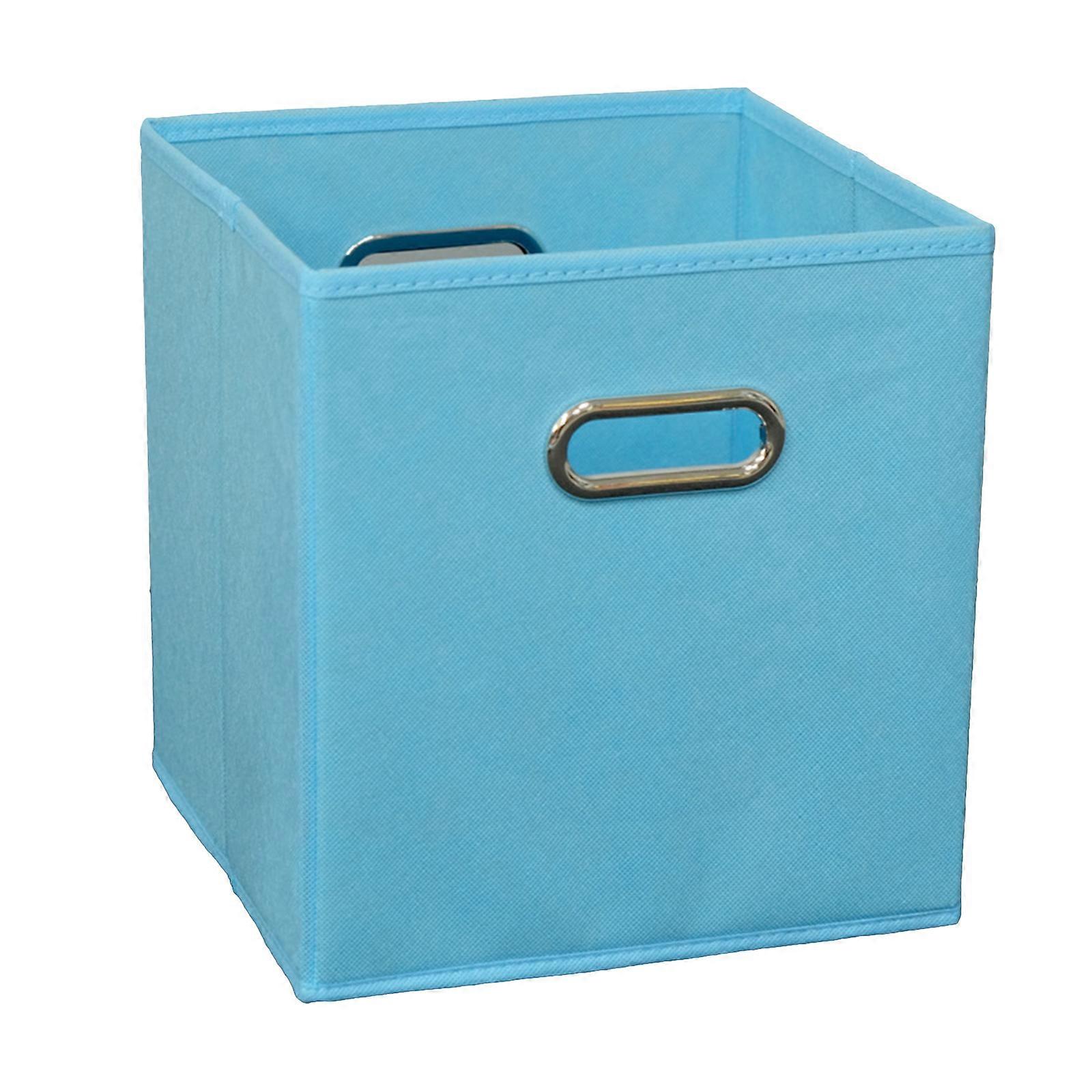 Collapsible Fabric Storage Box Linen Hanging Filing Storage Box File and Folders Storage Box for Office, 28.6x26.5x2.2cm sky blue