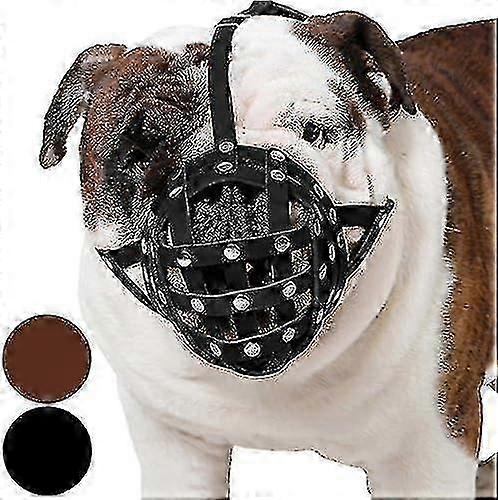 Leather Basket Muzzle Boxer Bulldog Adjustable Anti-Bite