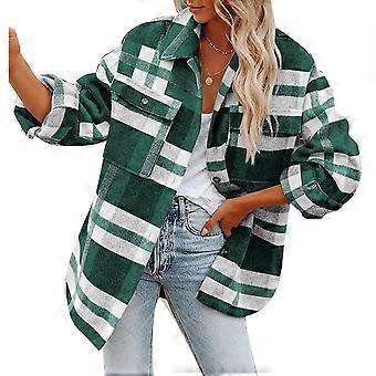 Chaqueta a cuadros de mujer, de moda, holgada, cómoda, suave, con patrón de rejilla femenina con botón para el trabajo, los viajes