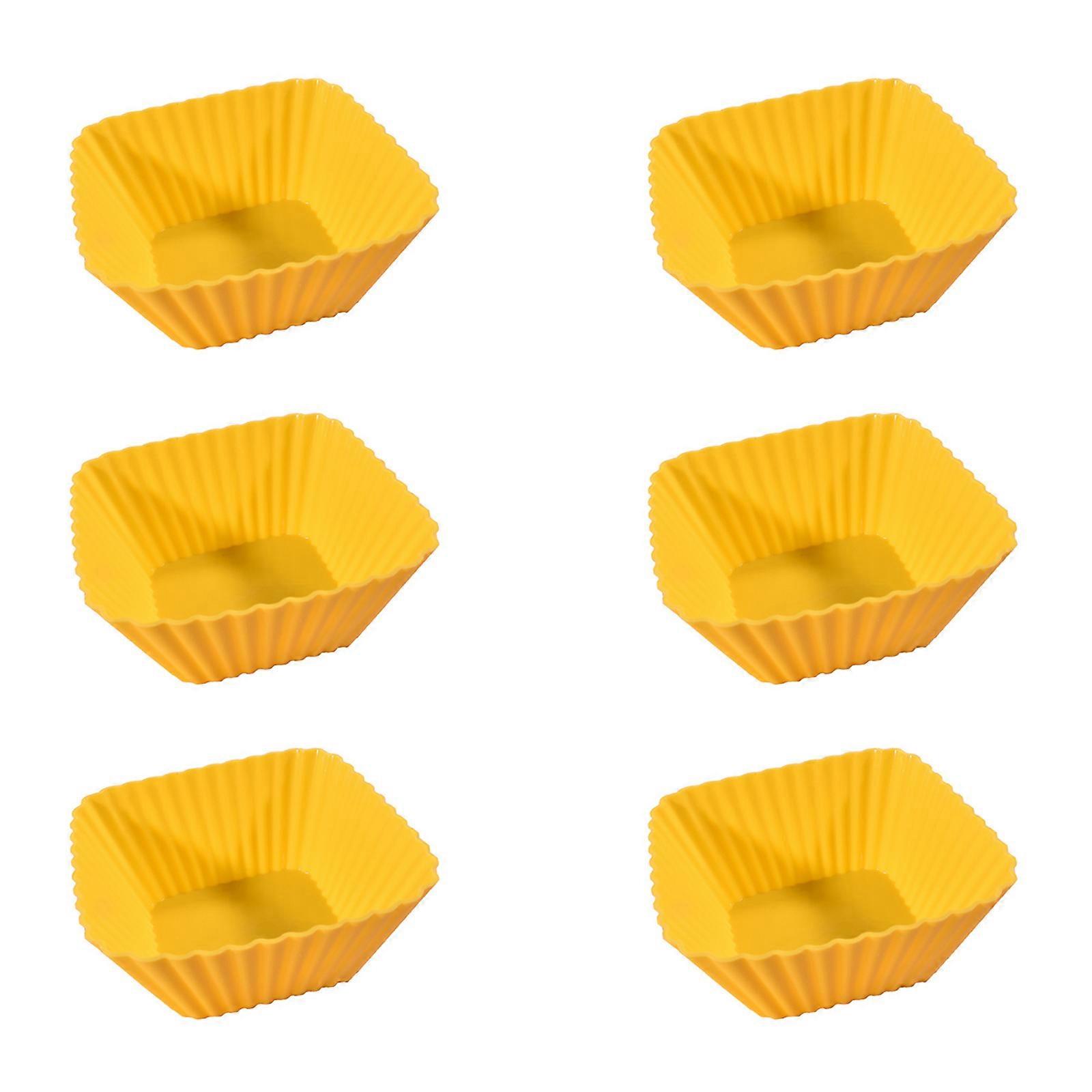 6 Pcs Reusable Silicone Cake Molds Muffin Cake Baking Tool Non-Stick Mousse Cake Baking Mold Muffin Baking Pan Easy Use yellow