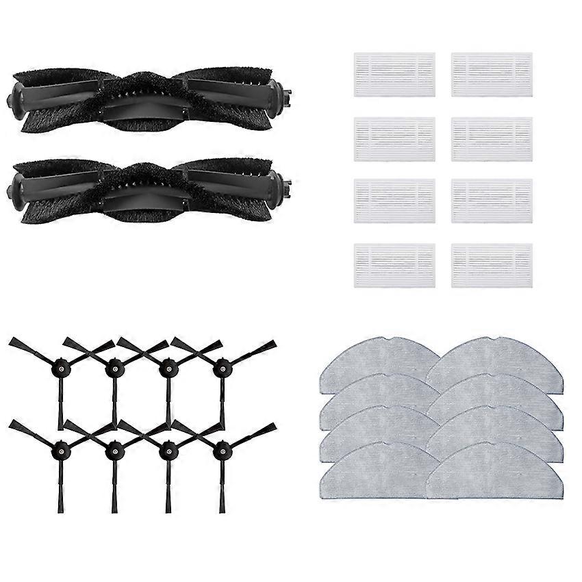 Sweeping Robot Main Roller Filter Cartridge Side Brush Mopping Cloth for Lydsto R1 Edge (2x Roller Brushes + 8x Side Brushes + 8x Filters + 8x Wipes)
