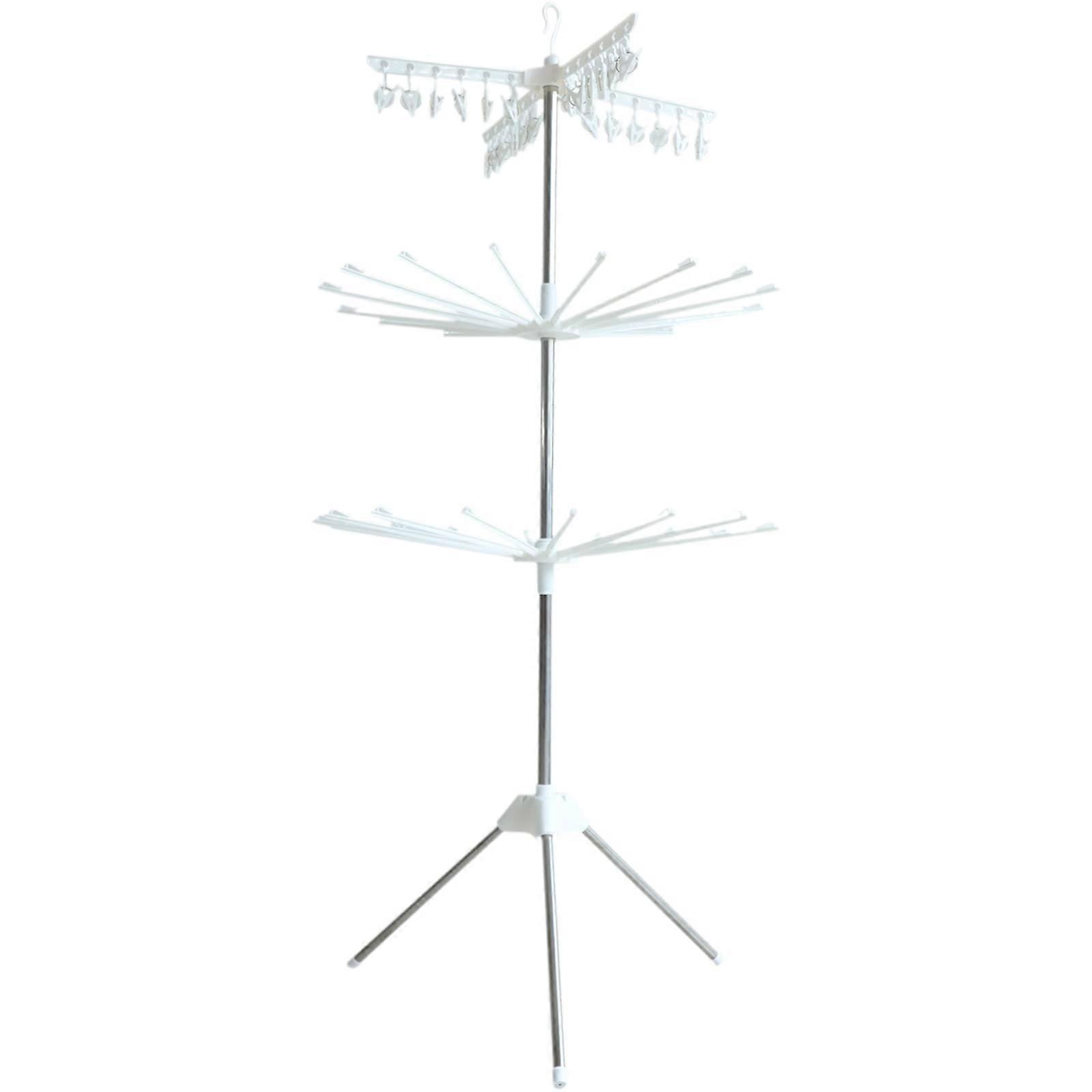 3-Tier Folding Clothes Drying Rack with 3 Rotatable Arms Hangers for and 24 Clips for Laundry 67-Inch Stainless Steel