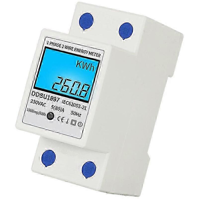 Digital electricity meter Single-phase DIN-rail electricity meter Multifunctional two-wire single-phase electricity meter, with backlight, white