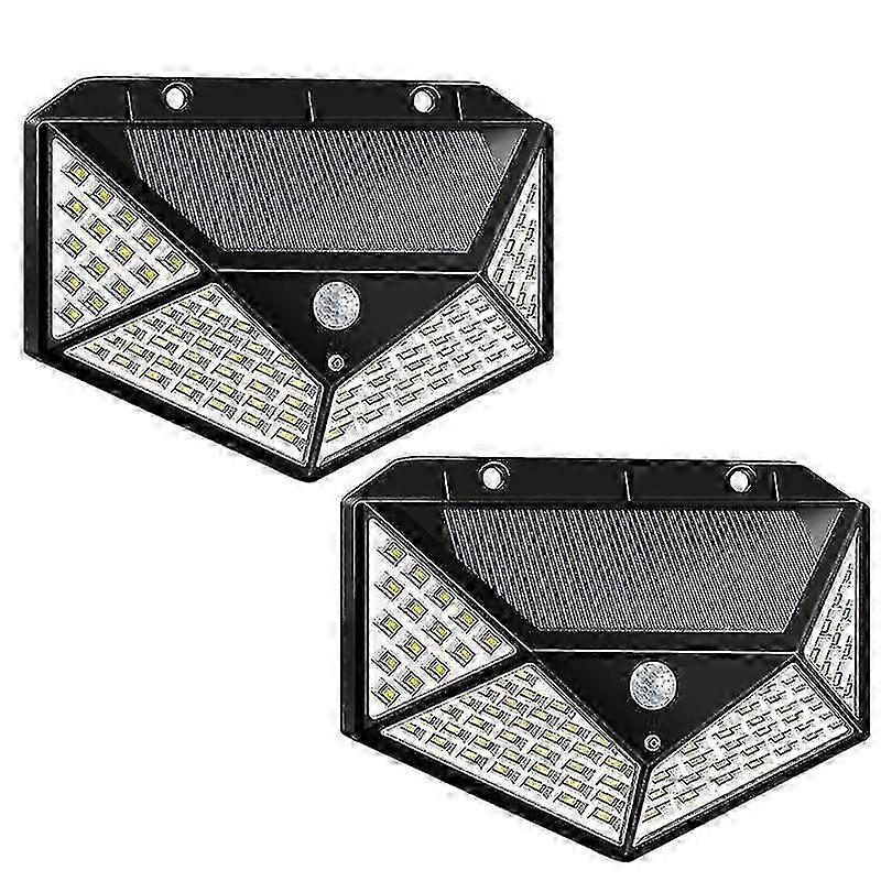 2pcs Infrared Sensor Light Solar Power Lamp Outside Yard Lighting Tool 100-leds Waterproof Light For Daily Use (black)
