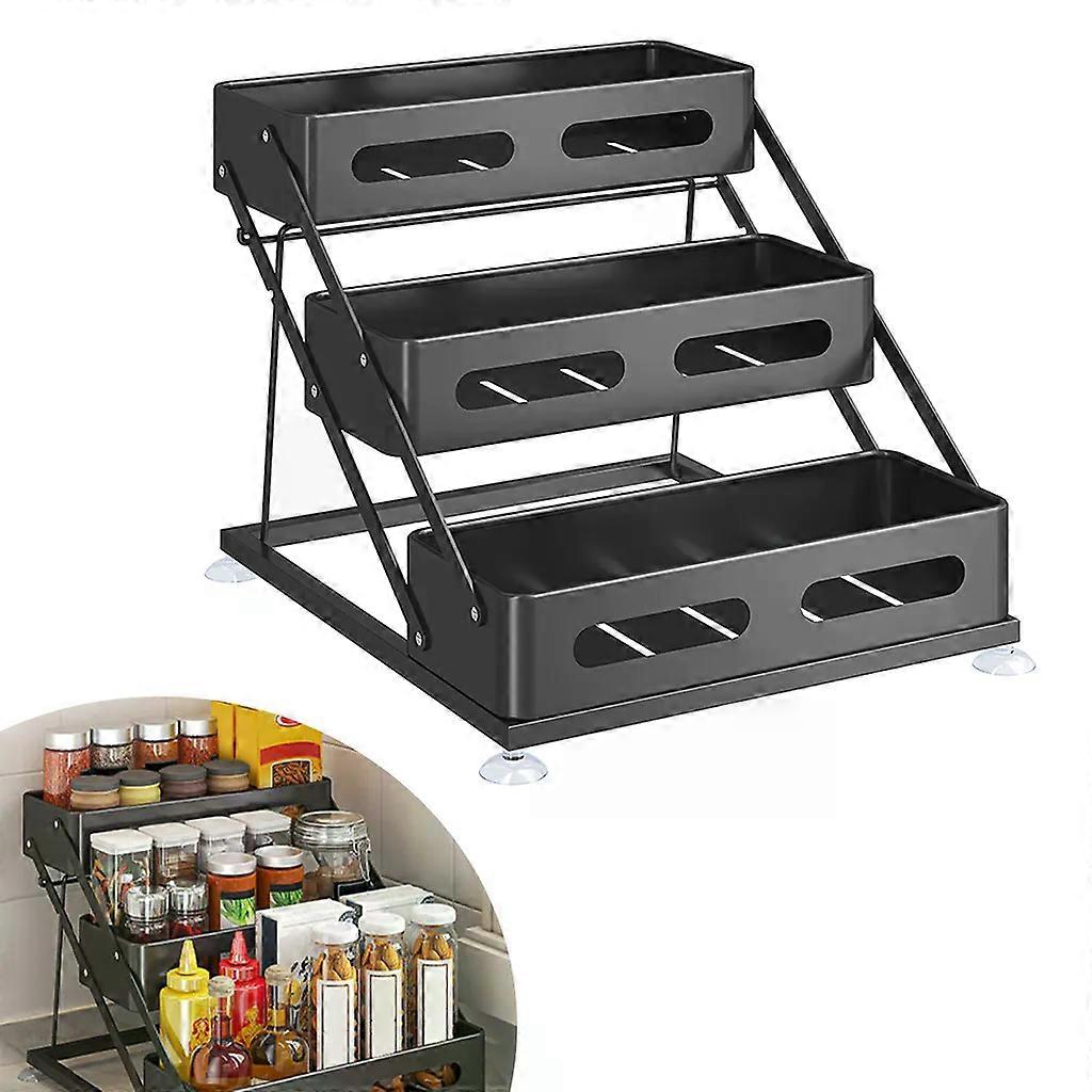 Expandable Spice Rack Organizer with 3 Adjustable Tiers, Freestanding Shelf for Kitchen