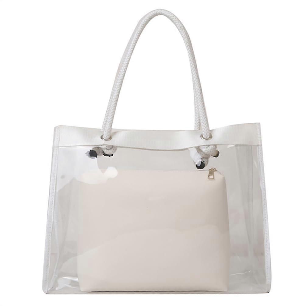 Open tote bag for women, open to 1 tote for work, shoulder bag with a large zipper bag, beach bag white