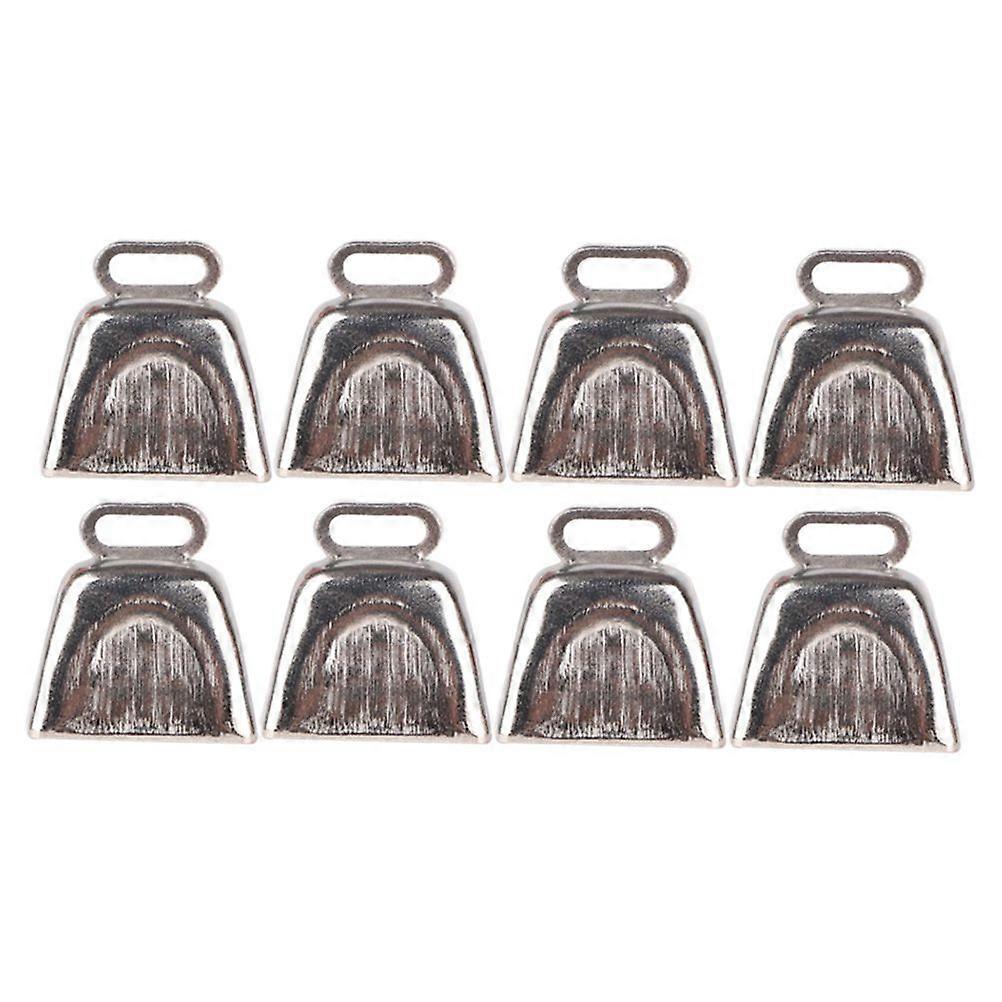 8PC Cowbells Noisemaker Square Shape Calling Bell with Handle for Outdoor Football Game Wedding Class Festival Birthday Party Use (Silver)