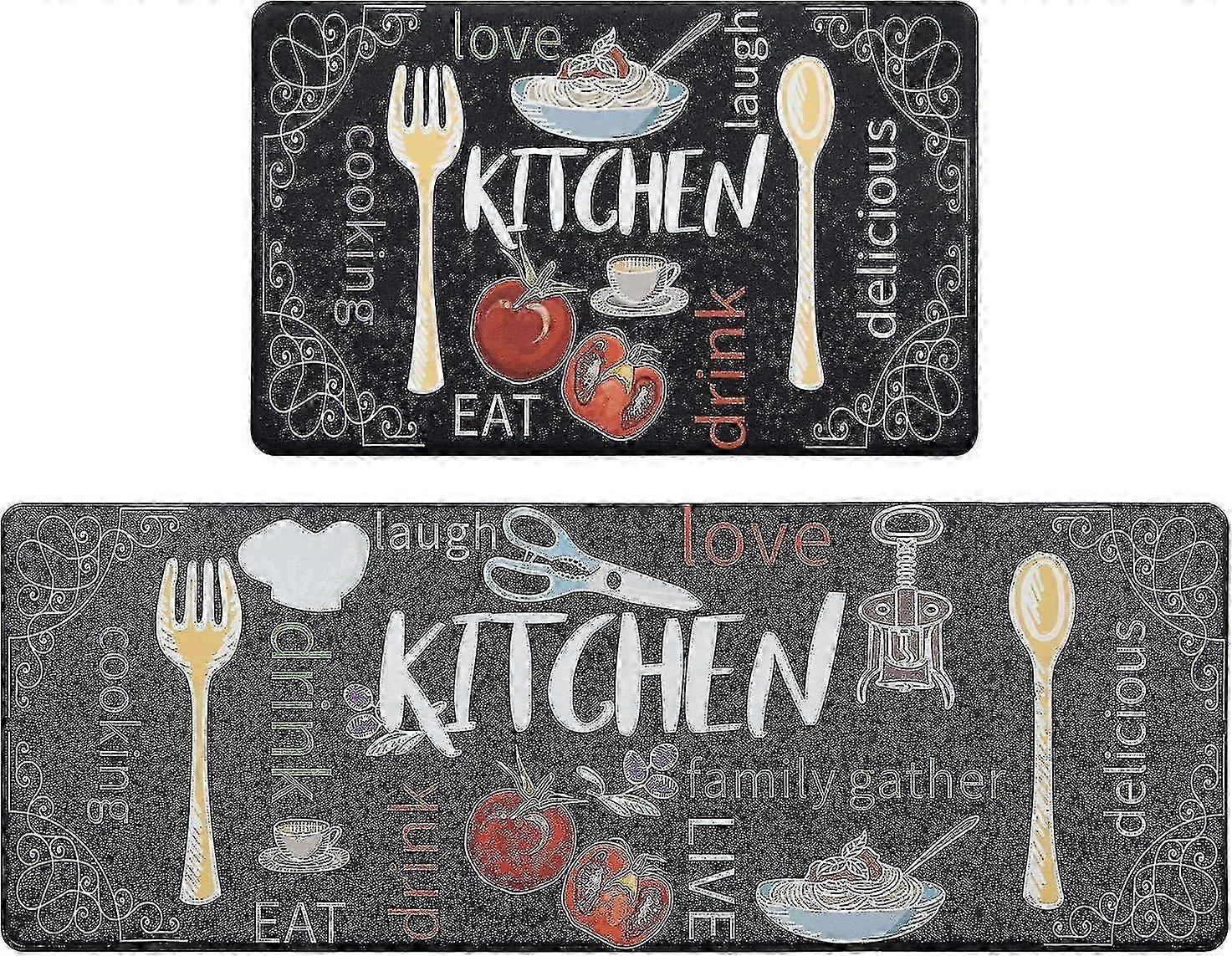 2er-Pack PVC-Küchenmatten, wasserdichtes und rutschfestes Stehmatten-Set für Hobbyköche (40x60+40x120cm, Schwarz)