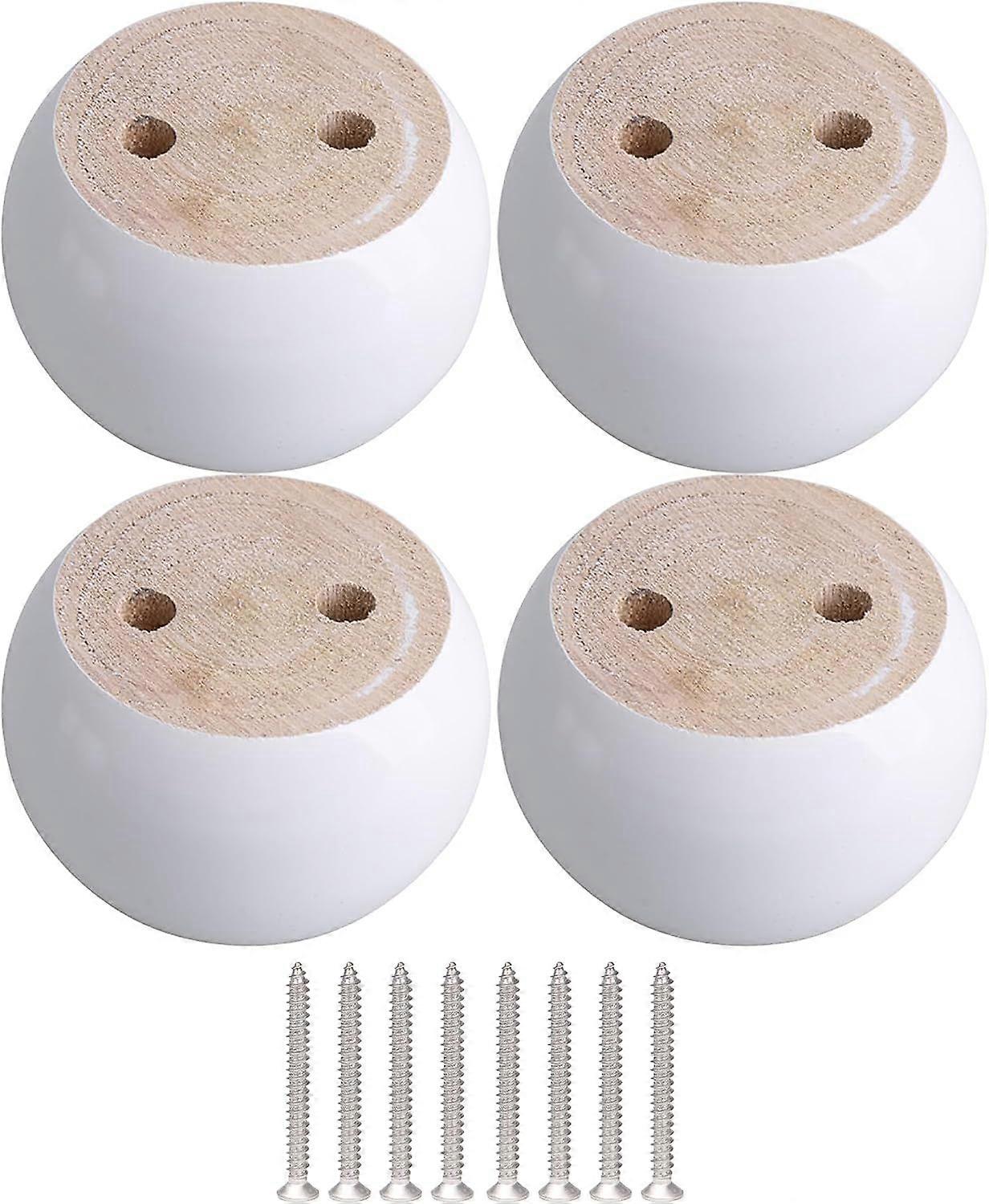 Set of 4 white eucalyptus wood round furniture legs 8 x 8 x 5 cm Can support a weight of about 100 kg
